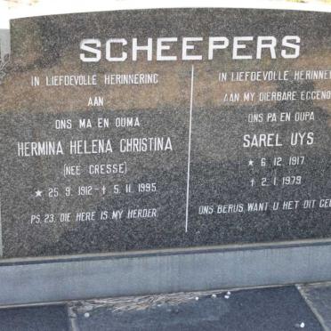 SCHEEPERS Sarel Uys 1917-1979 &amp; Hermina Helena Christina CRESSE 1912-1995