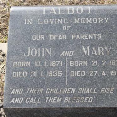 TALBOT John 1871-1935 &amp; Mary 1876-1962