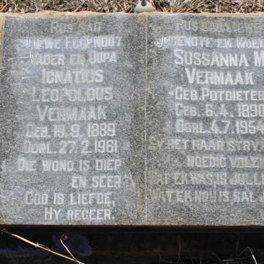 VERMAAK Ignatius Leopolous 1889-1961 &amp; Sussanna M. POTGIETER 1890-1954