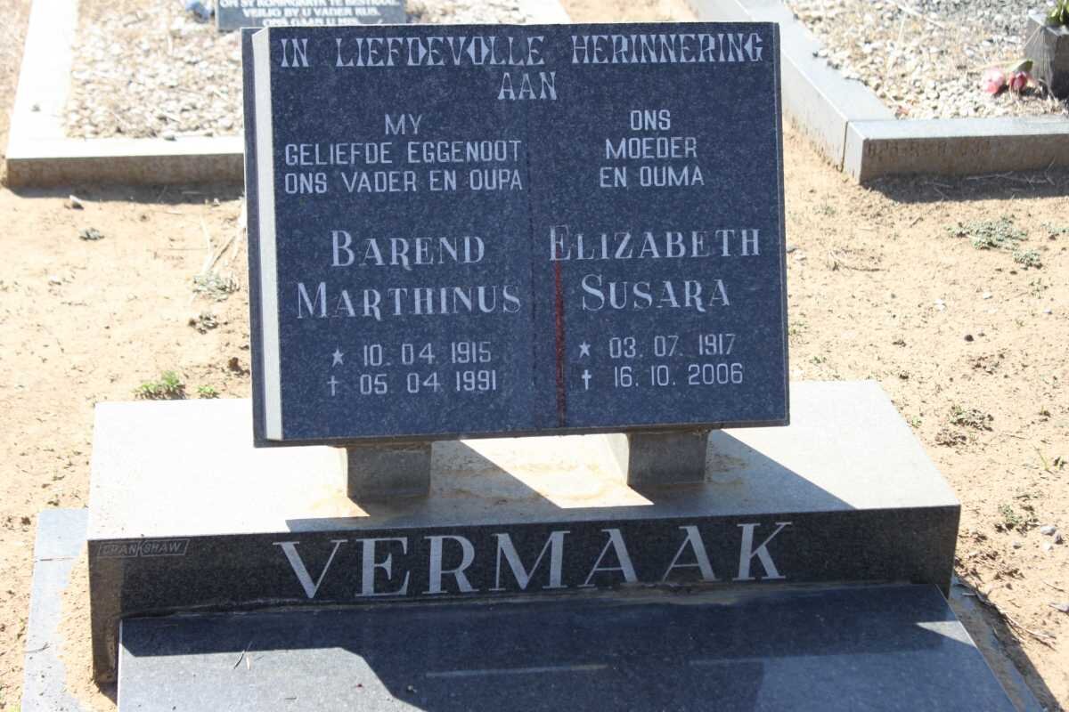 VERMAAK Barend Marthinus 1915-1991 &amp; Elizabeth Susara 1917-2006