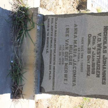 WESTHUIZEN Nicholas Johannes, v.d. 1898-1952 &amp; Anna Maria Jacomina Mulder VAN DER MERWE 1908-1978
