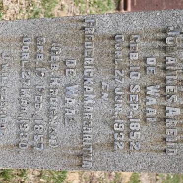 WAAL Johannes Arend, de 1852-1932 &amp; Fredericka Margaritha KROGMAN 1857-1930