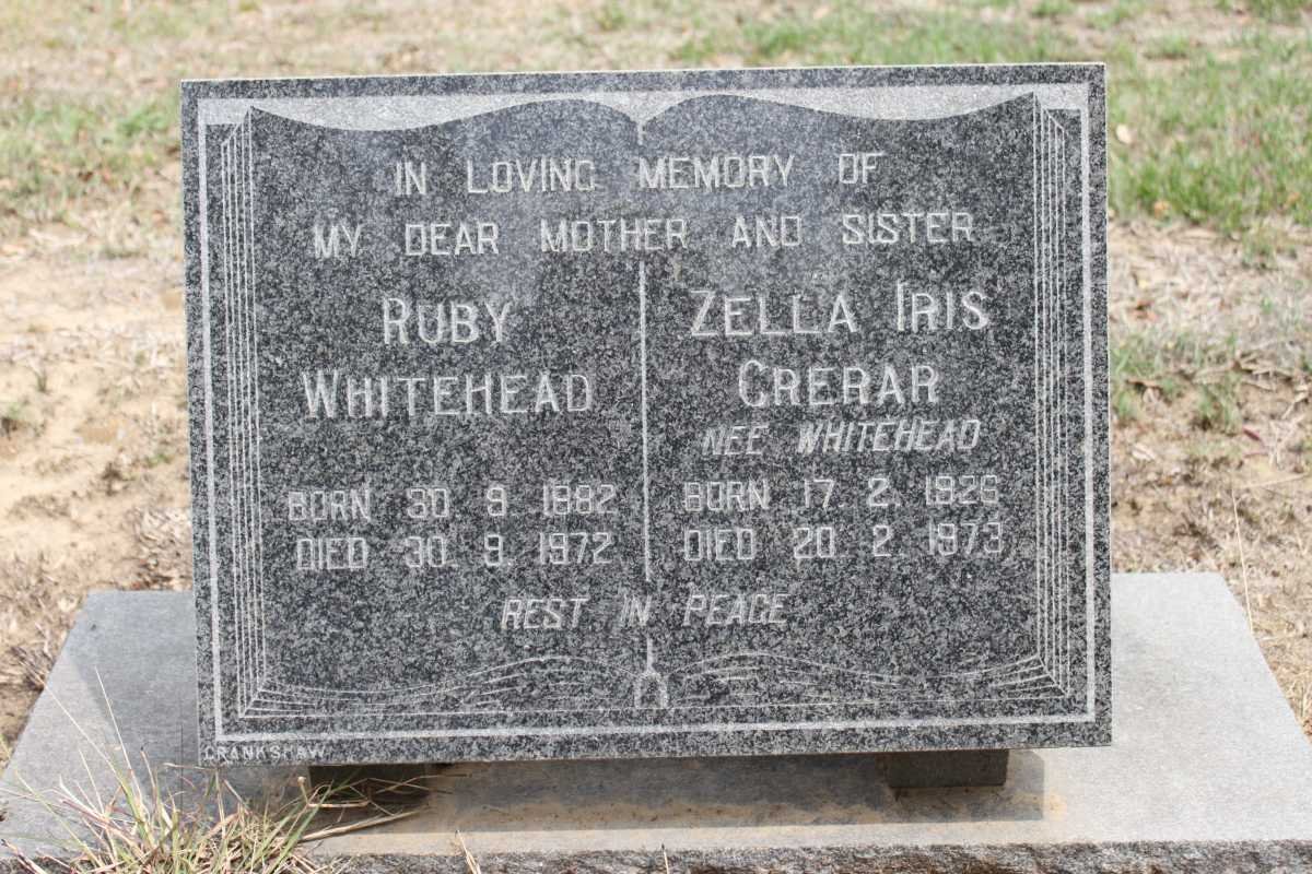 WHITEHEAD Ruby 1882-1972 :: CRERAR Zella Iris nee WHITEHEAD 1926-1973