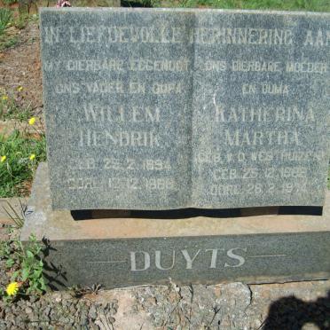 DUYTS Willem Hendrik 1894-1968 &amp; Katherina Martha VAN DER WESTHUIZEN 1889-1924