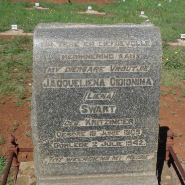 SWART Jacqueliena Gidionina nee KRITZINGER 1909-1942