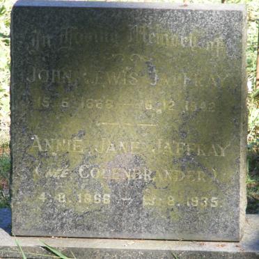 JAFFRAY John Lewis 1868-1942 &amp; Annie Jane COLENBRANDER 1866-1935