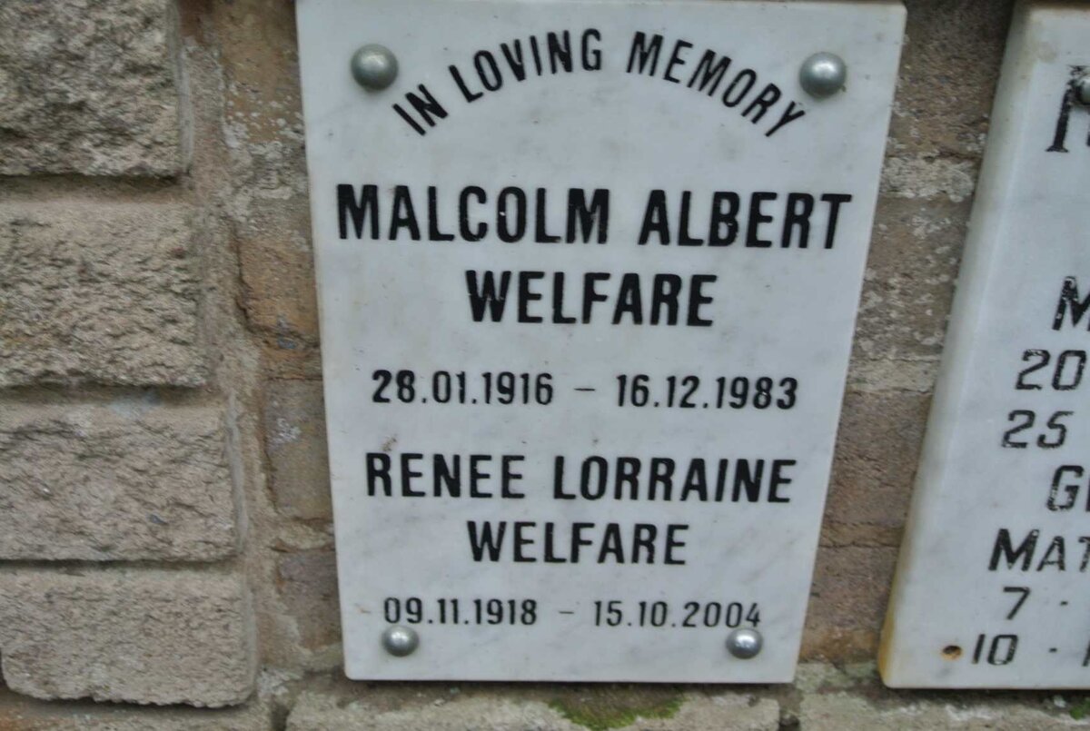 WELFARE Malcolm Albert 1916-1983 &amp; Renee Lorraine 1918-2004