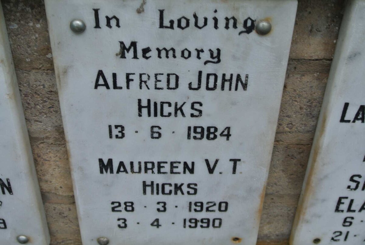 HICKS Alfred John -1984 &amp; Maureen V.T. 1920-1990