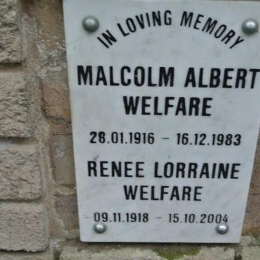 WELFARE Malcolm Albert 1916-1983 &amp; Renee Lorraine 1918-2004