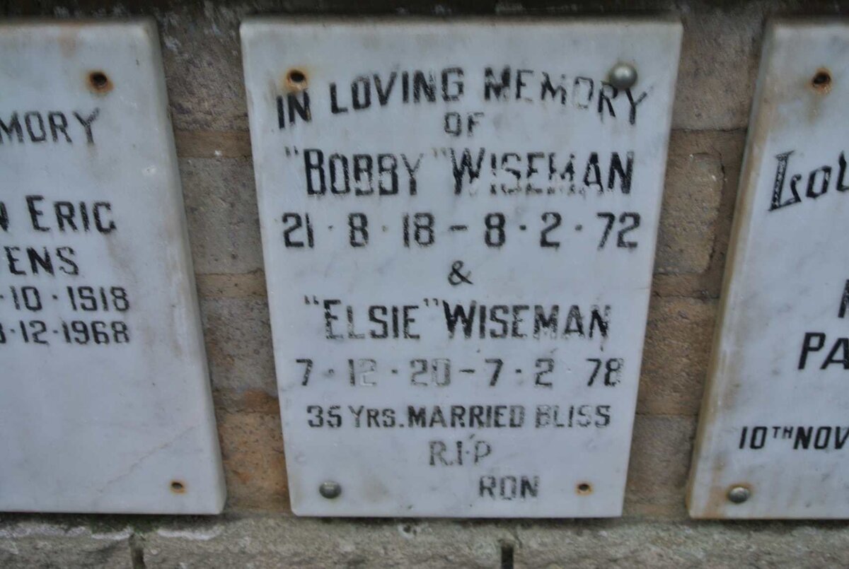 WISEMAN Bobby 1918-1972 &amp; Elsie 1920-1978