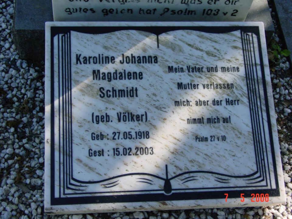 SCHMIDT Karoline Johanna Magdalene nee VOLKER 1918-2003