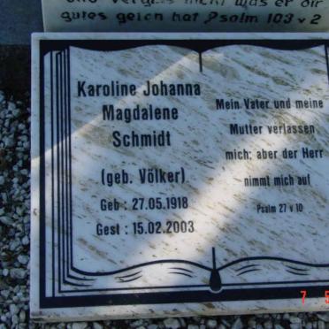 SCHMIDT Karoline Johanna Magdalene nee VOLKER 1918-2003
