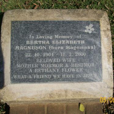 MAGNUSON Bertha Elizabeth nee HAGEMANN 1904-2000