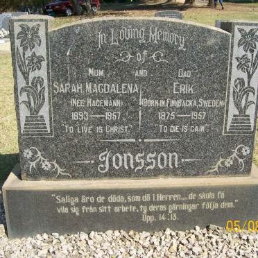 JONSSON Erik 1875-1957 &amp; Sarah Magdalena HAGEMANN 1893-1957