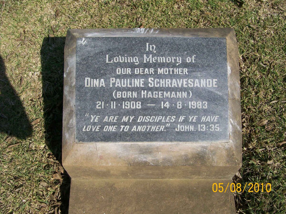 SCHRAVESANDE Dina Pauline nee HAGEMANN 1908-1983