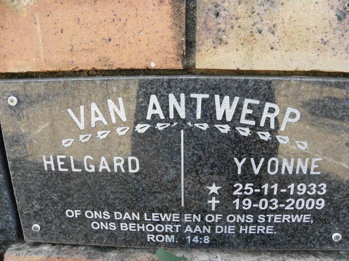 ANTWERP Helgard, van &amp; Yvonne 1933-2009