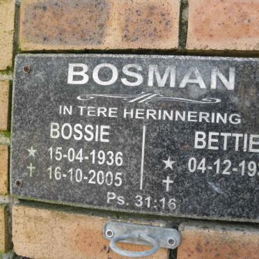 BOSMAN Bossie 1936-2005 &amp; Bettie 1937-