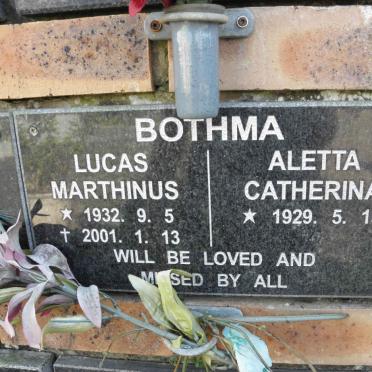 BOTHMA Lucas Marthinus 1932-2001 &amp; Aletta Catherina 1929-