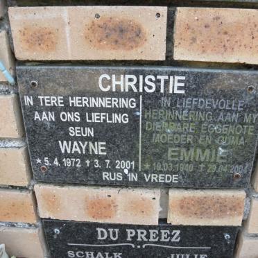 CHRISTIE Wayne 1972-2001 :: CHRISTIE Emmie 1940-2004
