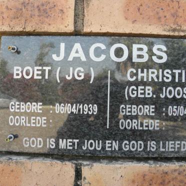 JACOBS J.G. 1939 &amp; Christine nee JOOSTE 1946-