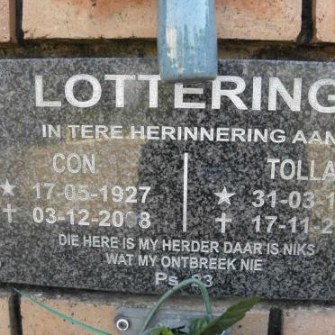 LOTTERING Con 1927-2008 &amp; Tolla 1933-2008