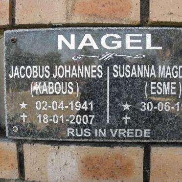 NAGEL Jacobus Johannes 1941-2007 &amp; Susanna Magdalena 1949-