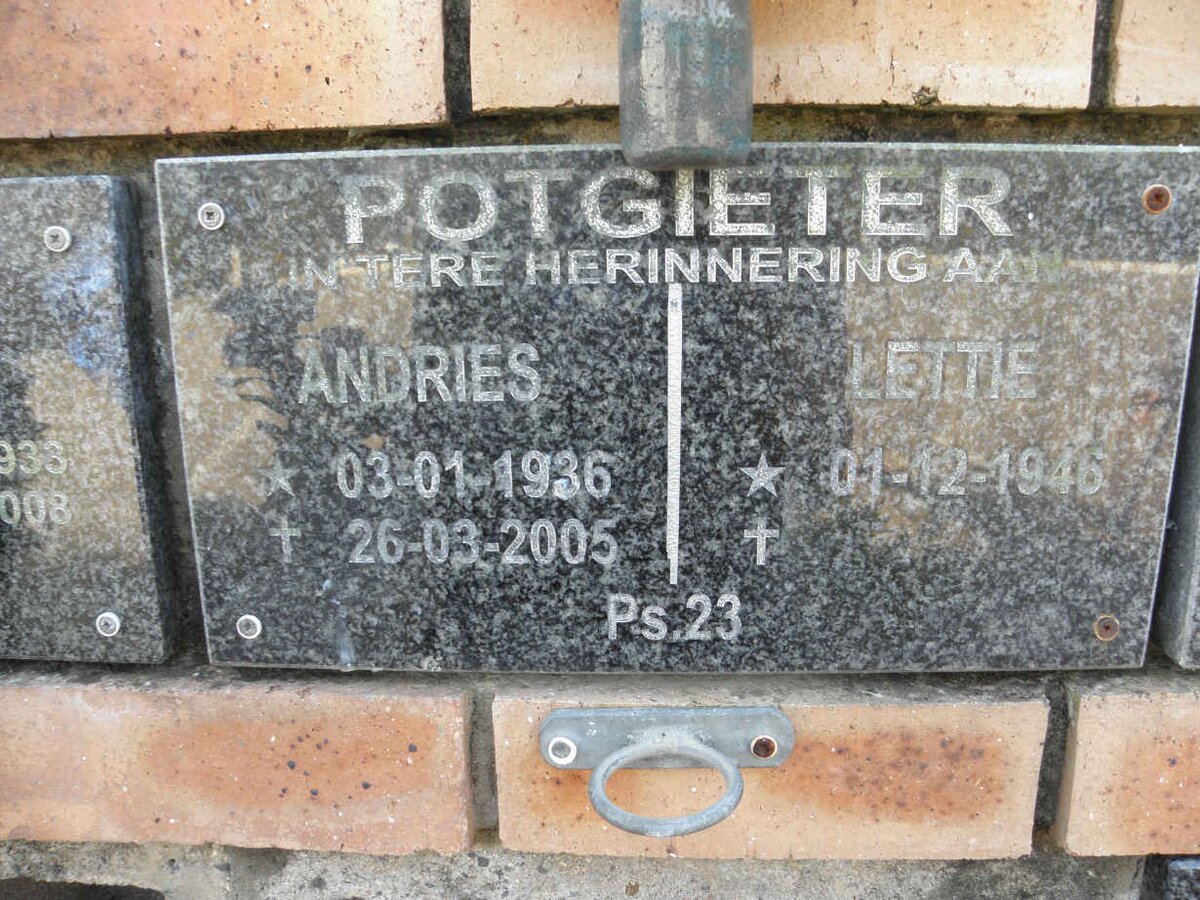POTGIETER Andries 1936-2005 &amp; Lettie 1946-