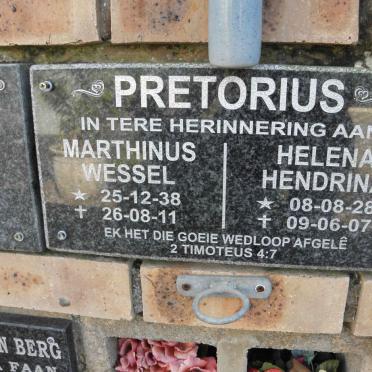 PRETORIUS Marthinus Wessel 1938-2011 &amp; Helena Hendrina voorheen JOUBERT nee VAN WYK 1928-2007