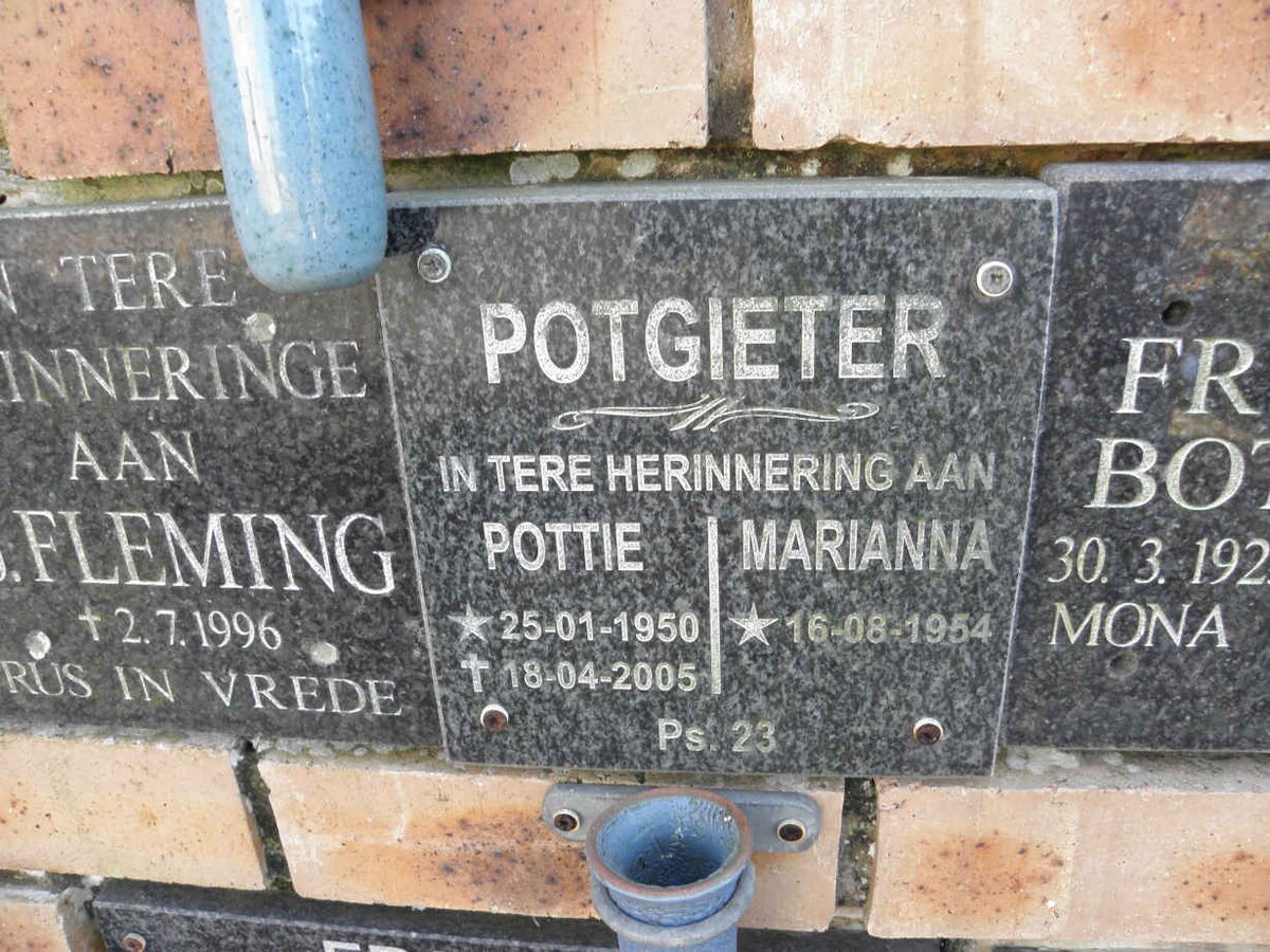 POTGIETER Pottie 1950-2005 &amp; Marianna 1954-