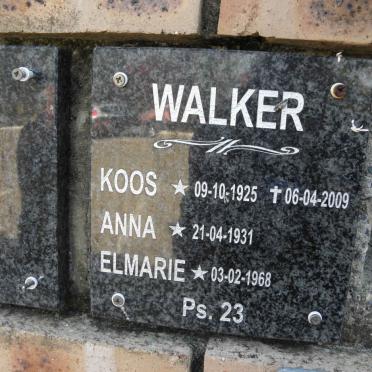 WALKER Koos 1925-2009 &amp; Anna 1931- :: WALKER Elmarie 1968-
