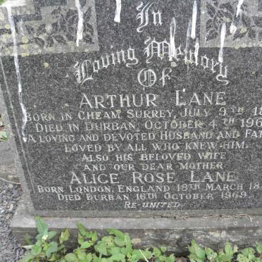LANE Arthur 1879-1960 &amp; Alice Rose 1880-1969
