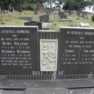 RIEGER Henry William 1921-1981 &amp; Hendrika Hendrina 1926-1997 :: RIEGER Linda 1951-1986 :: RIEGER Yolanda 1983-1986