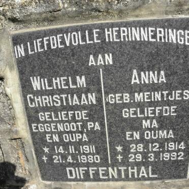 DIFFENTHAL Wilhelm Christiaan 1911-1980 &amp; Anna MEINTJES 1914-1992