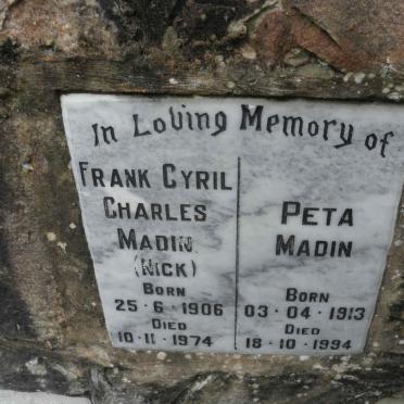MADIN Frank Cyril 1906-1974 &amp; Peta 1913-1994