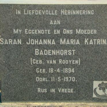 BADENHORST Saran Johanna Maria Katriena neé VAN ROOYEN 1894-1970