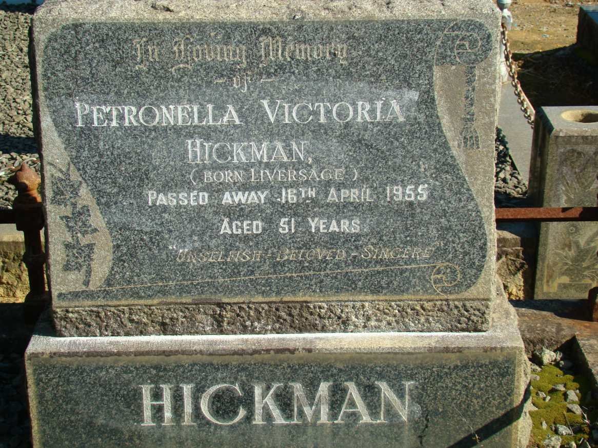 HICKMAN Petronella Victoria nee LIVERSAGE -1955