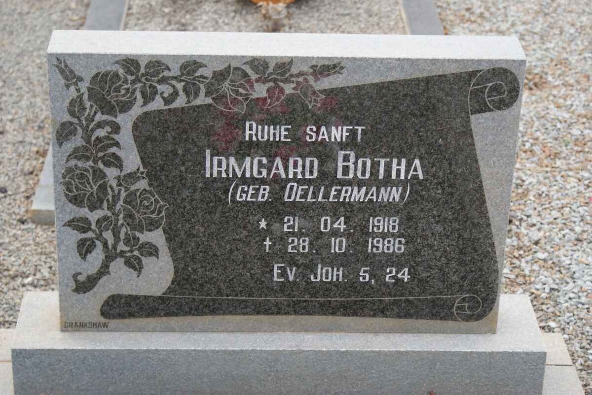 BOTHA Irmgard nee OELLERMANN 1918-1986