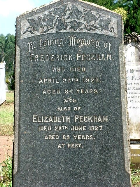 PECKHAM Frederick -1920 &amp; Elizabeth -1927