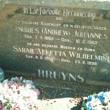 BRUYNS Andries Johannes 1899-1960 &amp; Sarah Alletta Wilhelmine 1909-1996