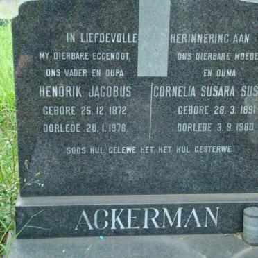 ACKERMAN Hendrik Jacobus 1872-1978 &amp; Cornelia Susara Susanna 1891-1980