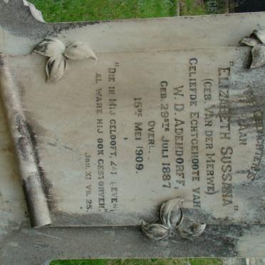 ADENDORFF Elizabeth Sussana nee VAN DER MERWE 1887-1909