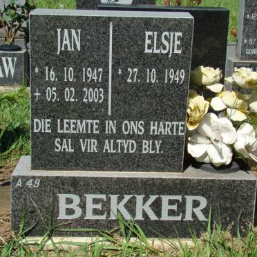 BEKKER Jan 1947-2003 &amp; Elsje 1949-