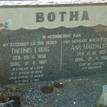 BOTHA Theunis Louis 1898-1967 &amp; Ann Magdalean 1901-1981