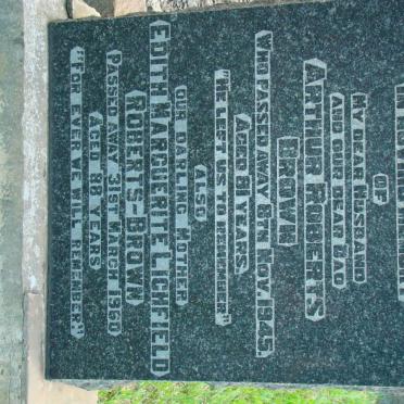 BROWN Arthur Roberts -1945 &amp; Edith Marguerite Lichfield ROBERTS-BROWN -1960