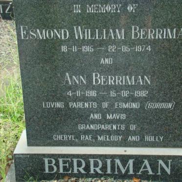 BERRIMAN Esmond William 1915-1974 &amp; Ann 1916-1982