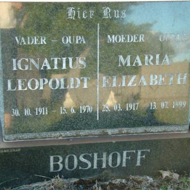 BOSHOFF Ignatius Leopoldt 1911-1970 &amp; Maria Elizabeth 1917-1999