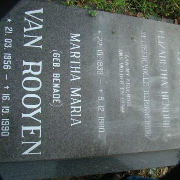 BENADÉ Elizabeth Hendrika 1933-1980 :: VAN ROOYEN Martha Maria nee BENADÉ 1956-1990