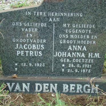 BERGH Jacobus Petrus, van den 1923- &amp; Anna Johanna H.M. COETZEE 1921-1975