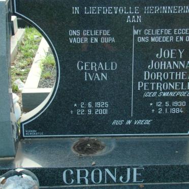 CRONJÉ Gerald Ivan 1925-2001 &amp; Joey Johanna Dorothea Petronella SWANEPOEL 1930-1984