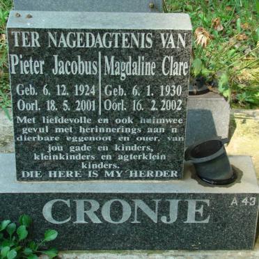 CRONJE Pieter Jacobus 1924-2001 &amp; Magdaline Clare 1930-2002